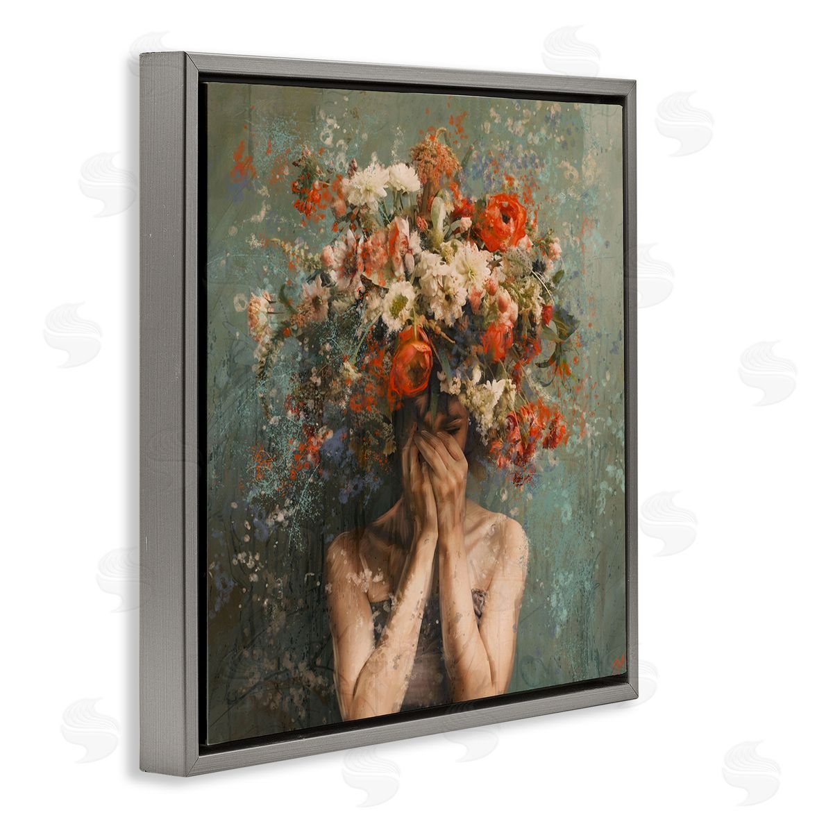 Marta Wiley Floral Figure Portrait Gray Floating Frame Canvas Wall Art Print