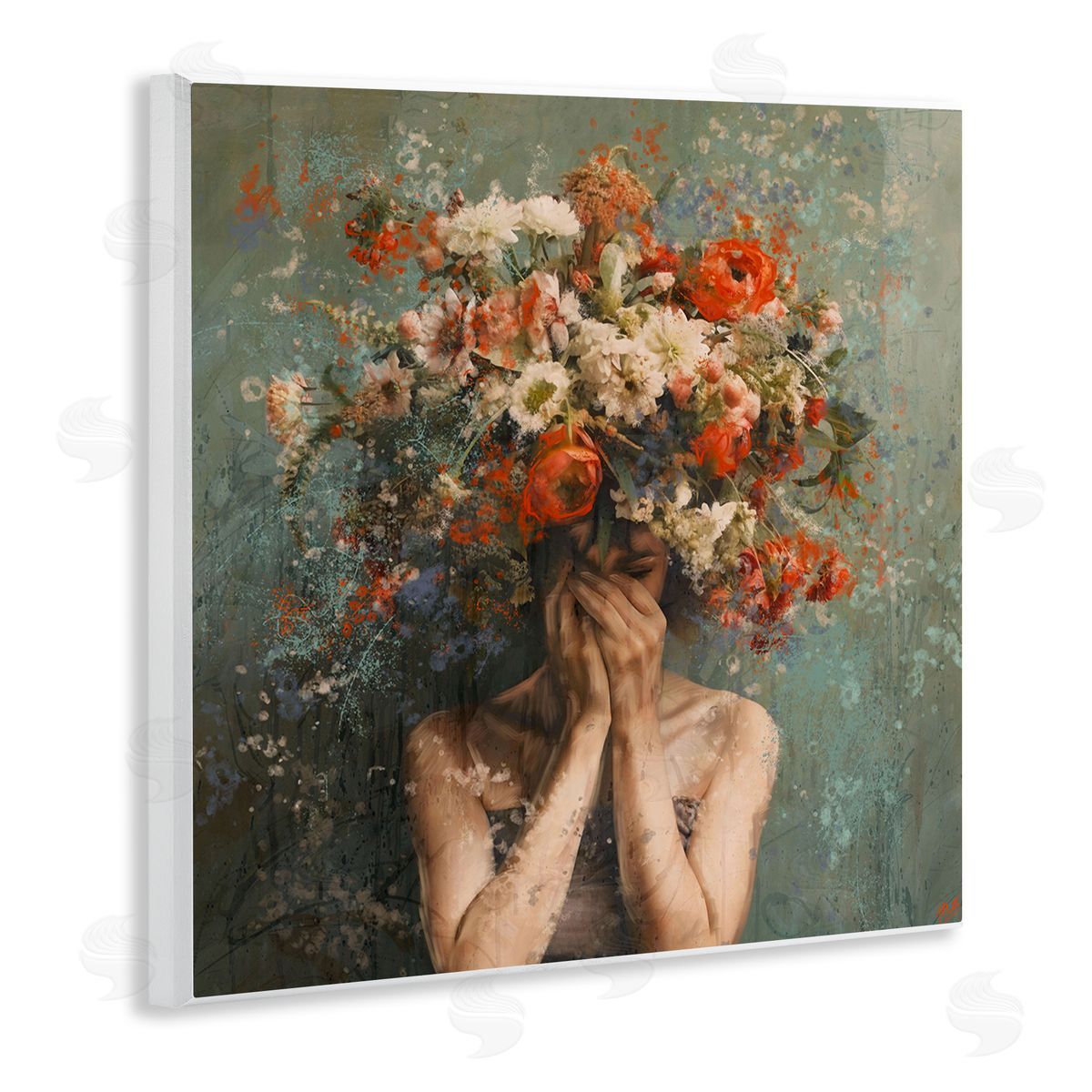 Marta Wiley Floral Figure Portrait Wooden Wall Plaque Art Print