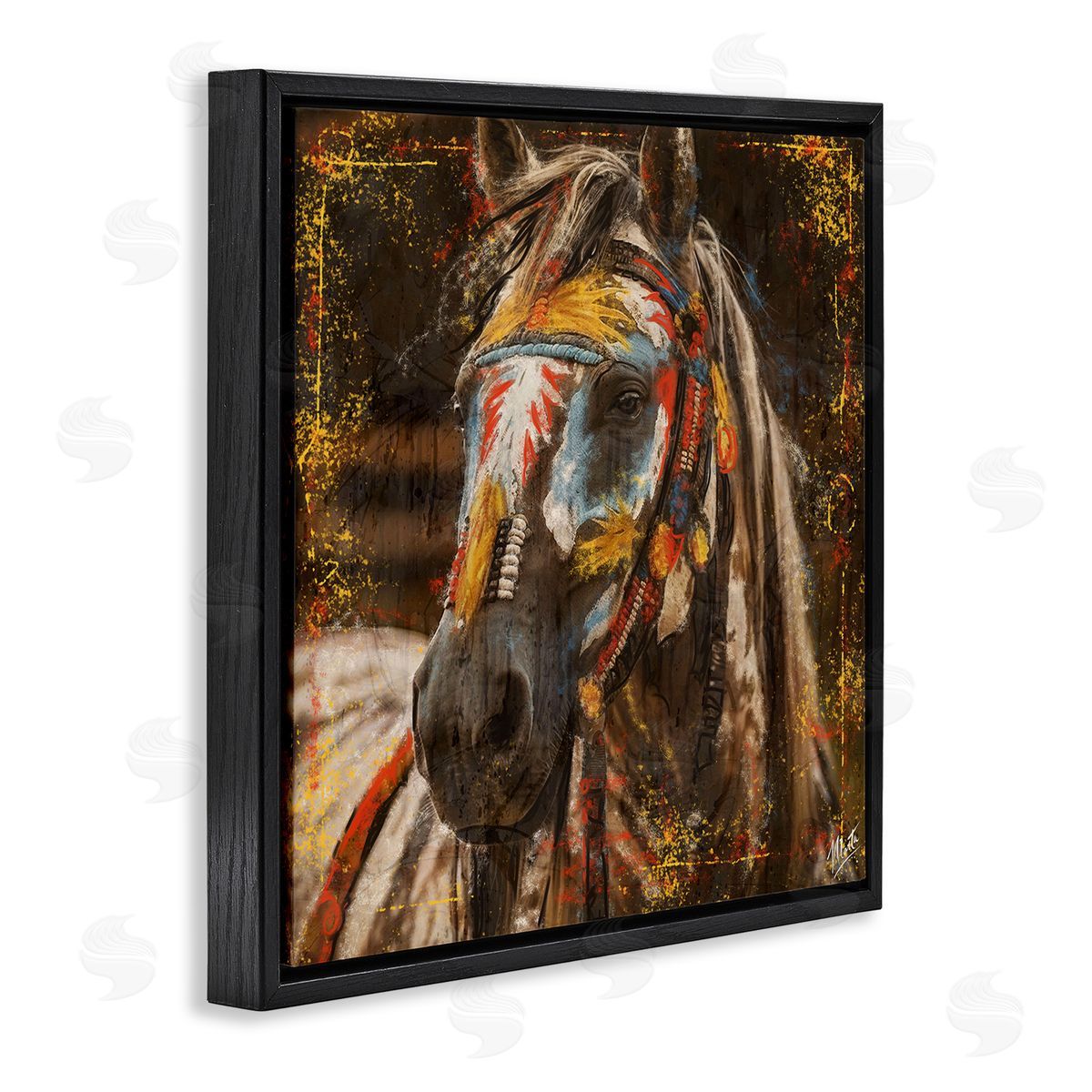 Marta Wiley Patterned Horse Visage Black Floating Frame Canvas Wall Art Print