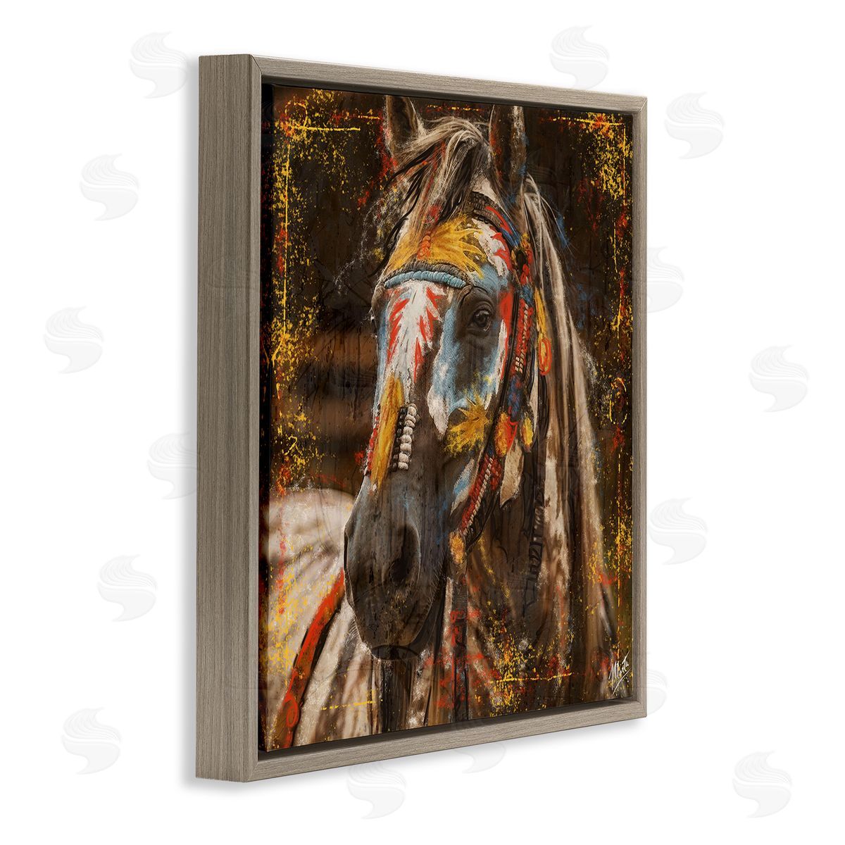 Marta Wiley Patterned Horse Visage Brown Floating Frame Canvas Wall Art Print