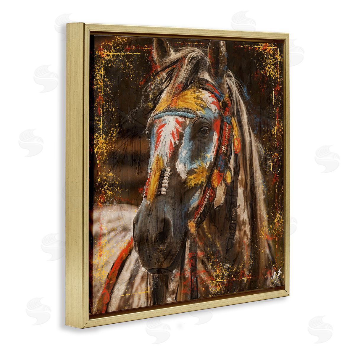 Marta Wiley Patterned Horse Visage Gold Floating Frame Canvas Wall Art Print