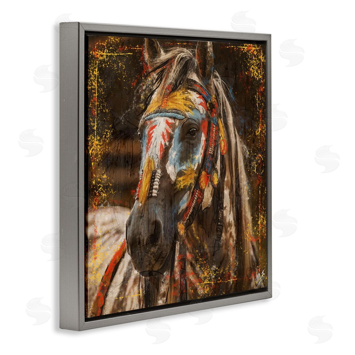 Marta Wiley Patterned Horse Visage Gray Floating Frame Canvas Wall Art Print