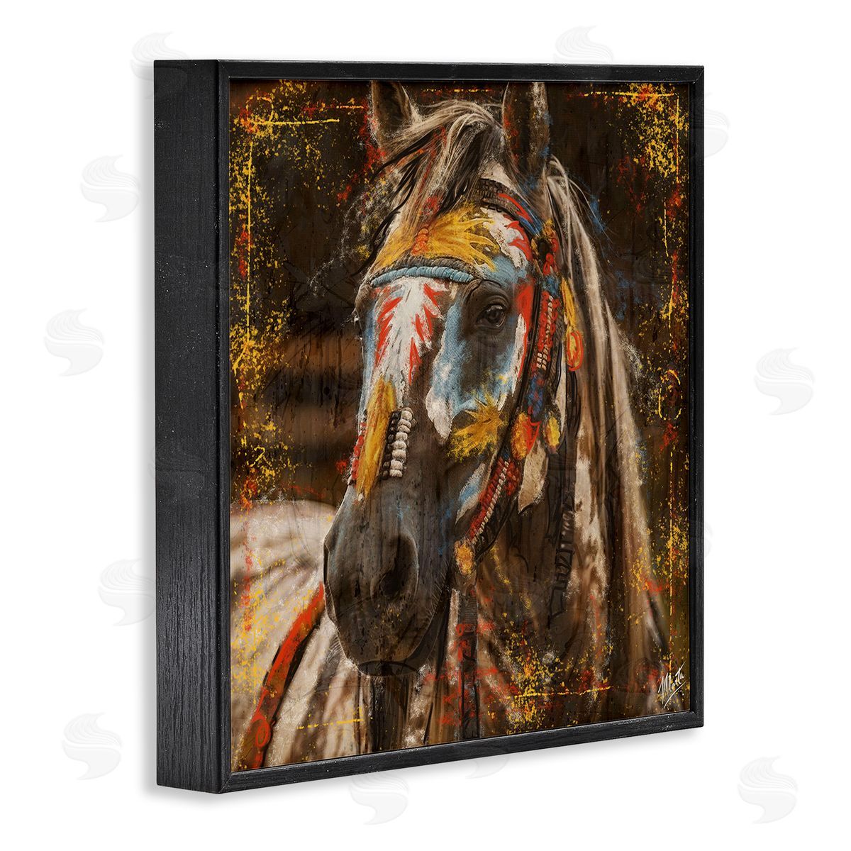 Marta Wiley Patterned Horse Visage Black Framed Giclee Wall Art Print