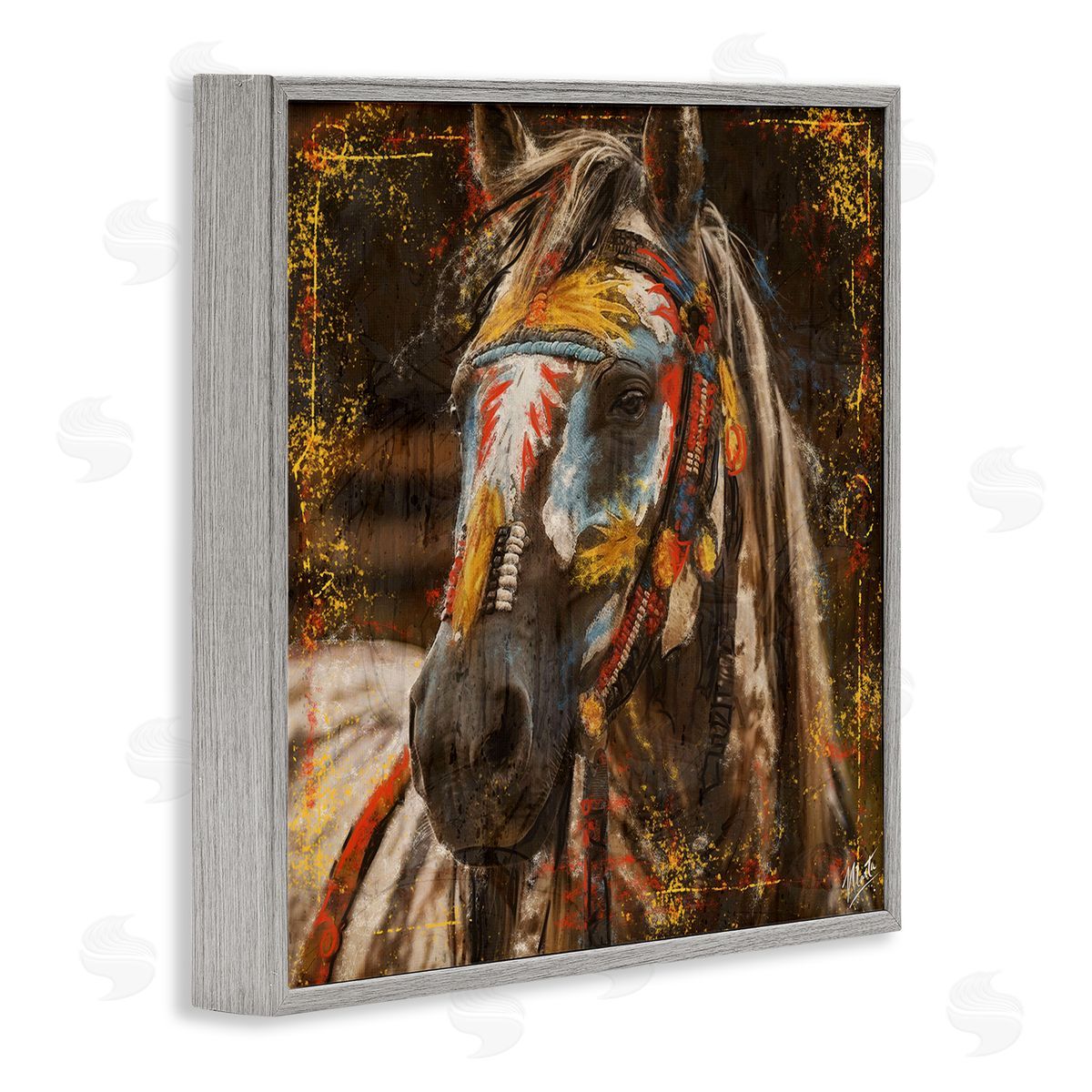 Marta Wiley Patterned Horse Visage Gray Framed Giclee Wall Art Print