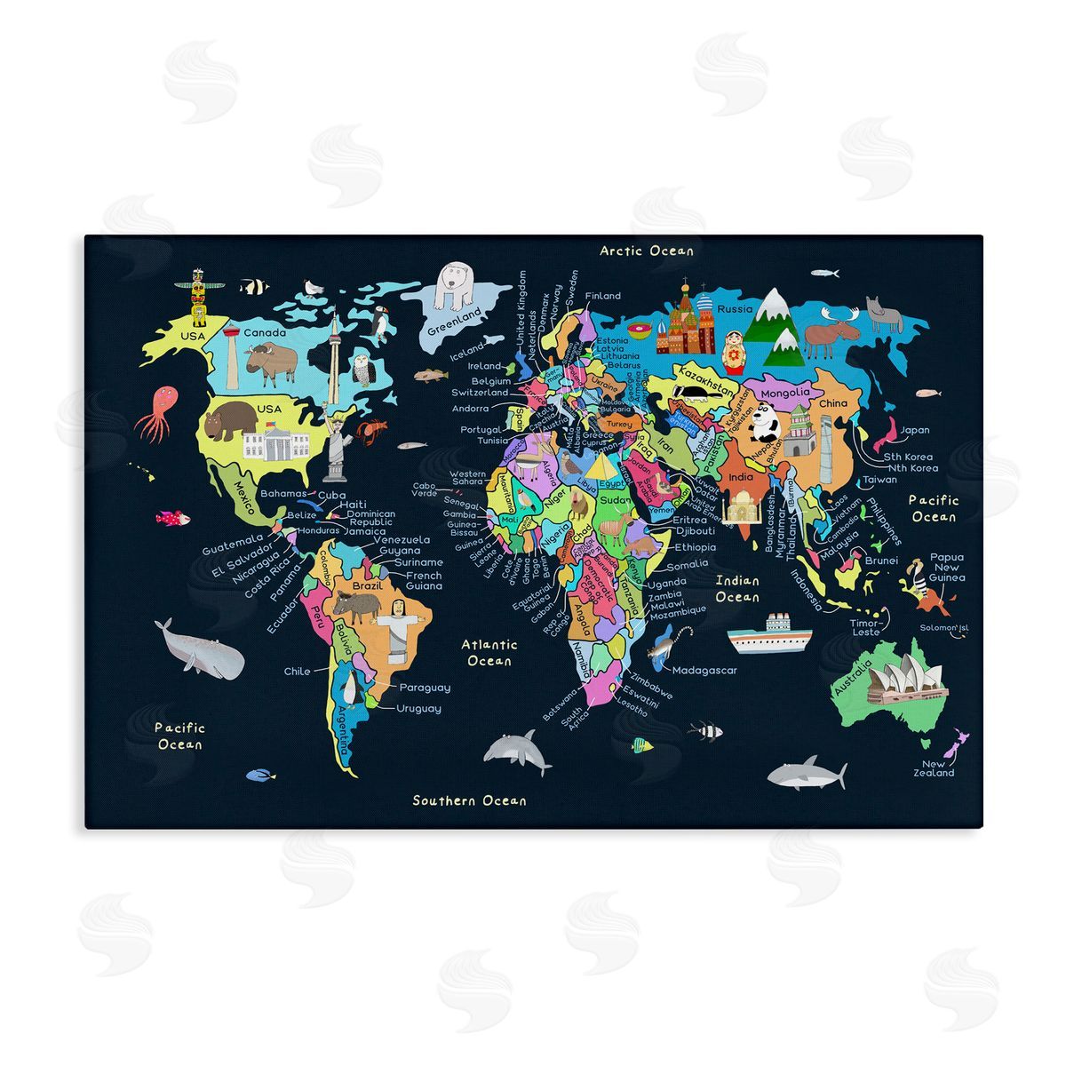 Carla Daly Detailed Countries Map Canvas Wall Art Print