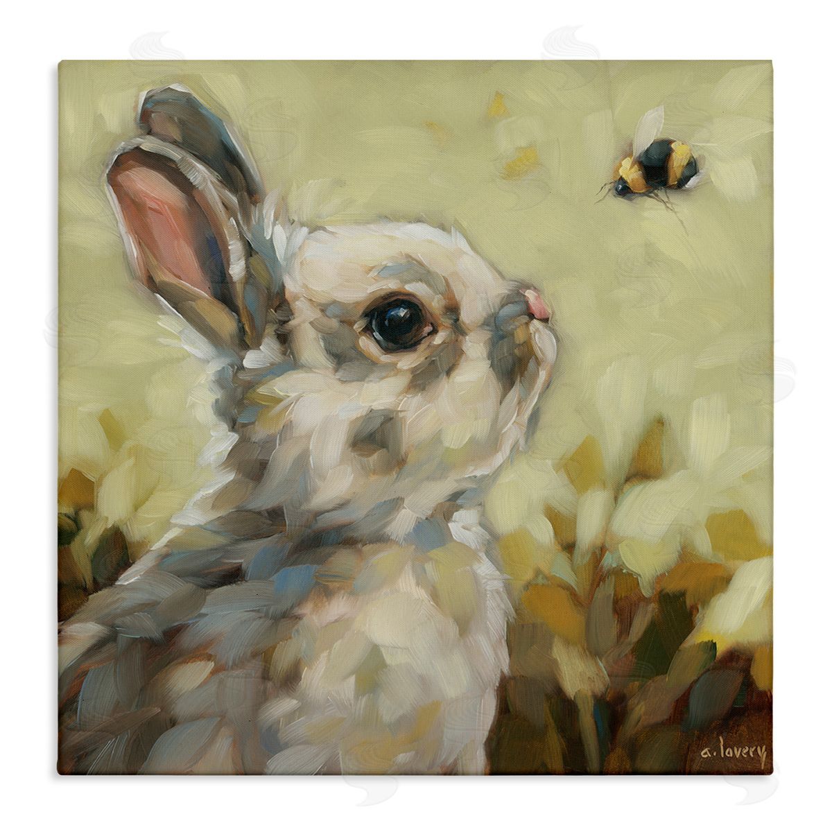 Andrea Lavery Bunny Eyeing Bumble Bee Canvas Wall Art Print
