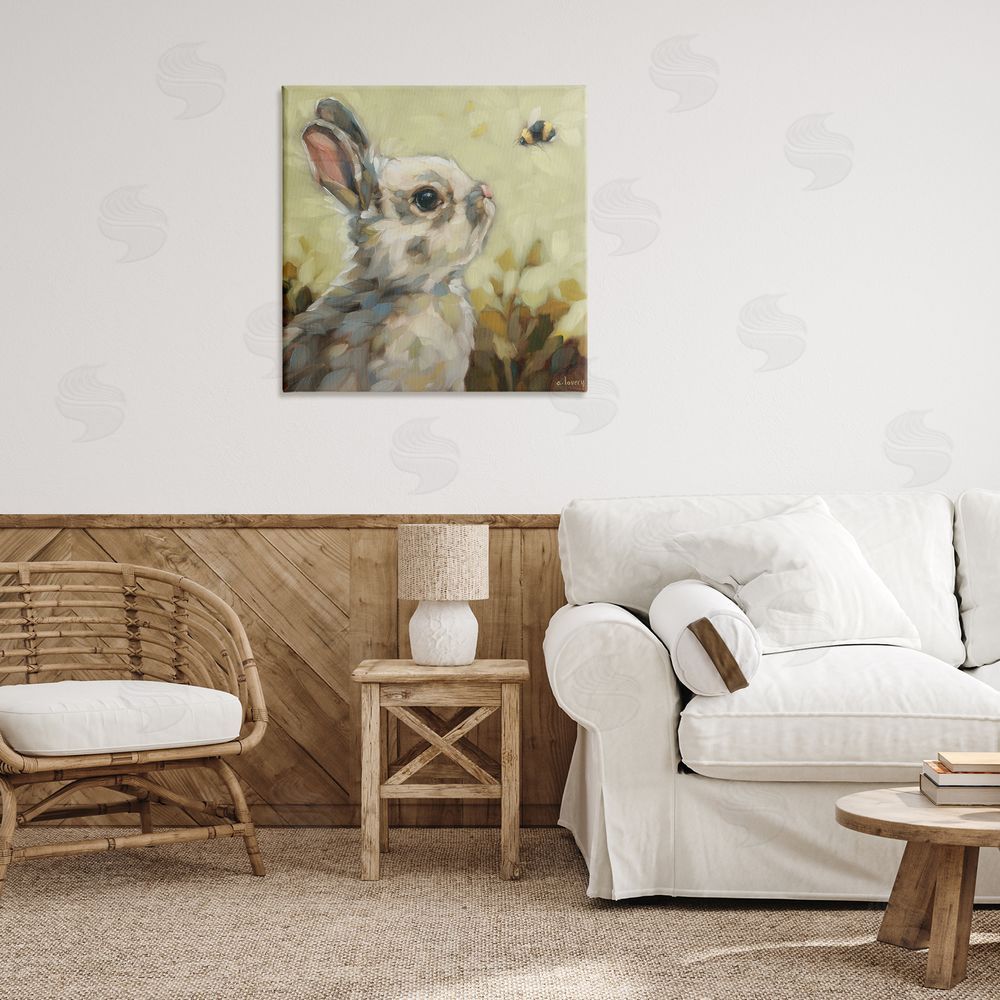 Andrea Lavery Bunny Eyeing Bumble Bee Canvas Wall Art Print in Room