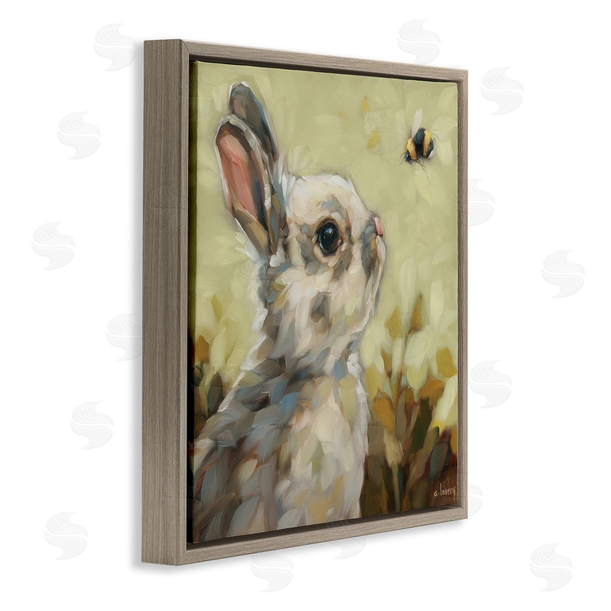 Andrea Lavery Bunny Eyeing Bumble Bee Brown Floating Frame Canvas Wall Art Print