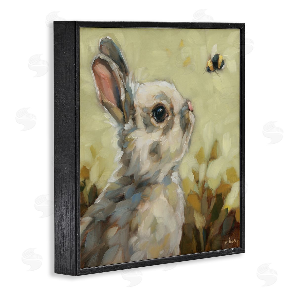 Andrea Lavery Bunny Eyeing Bumble Bee Black Framed Giclee Wall Art Print