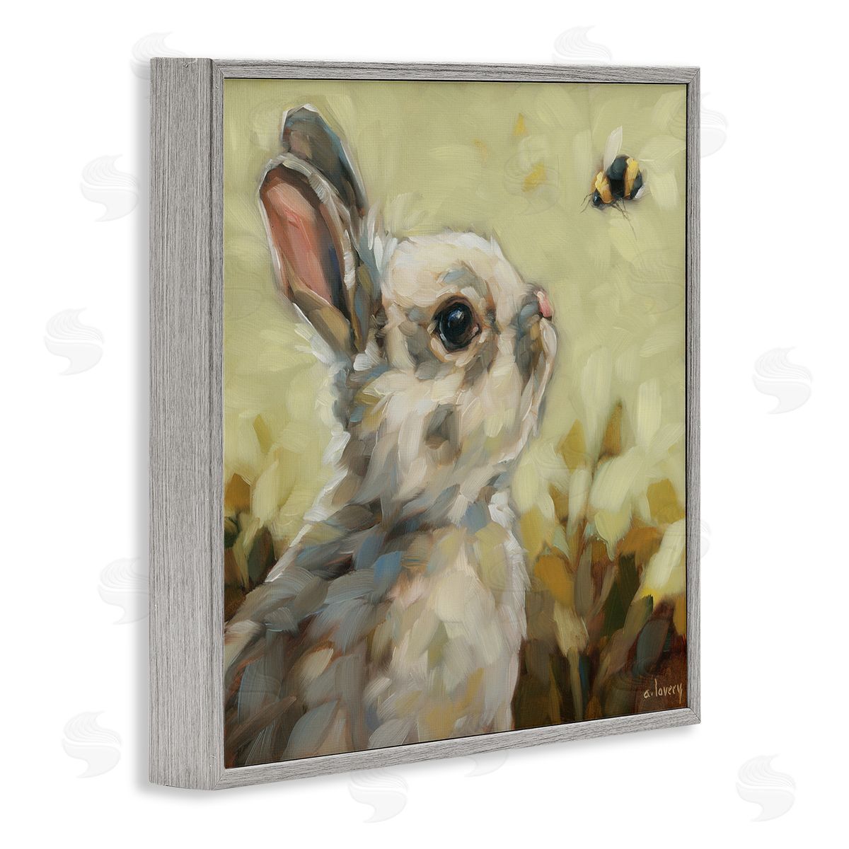 Andrea Lavery Bunny Eyeing Bumble Bee Gray Framed Giclee Wall Art Print