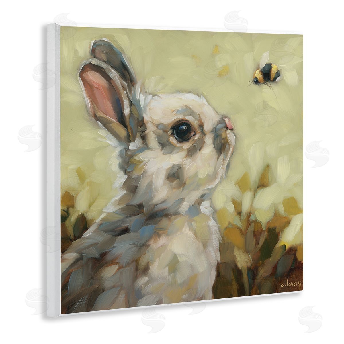 Andrea Lavery Bunny Eyeing Bumble Bee Wooden Wall Plaque Art Print