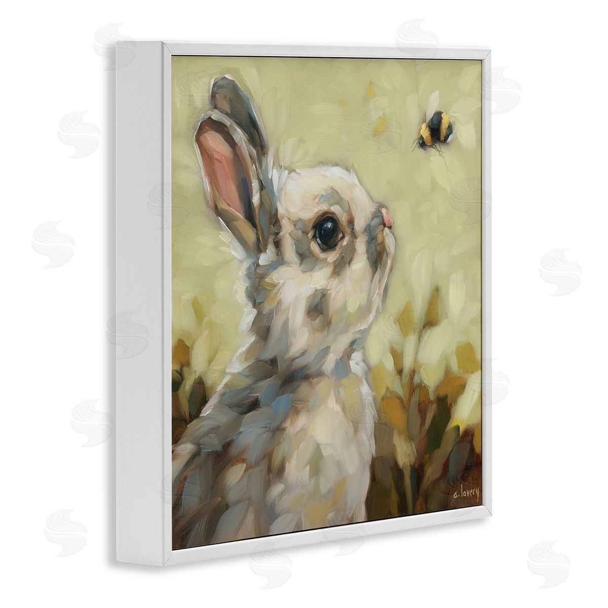 Andrea Lavery Bunny Eyeing Bumble Bee White Framed Giclee Wall Art Print