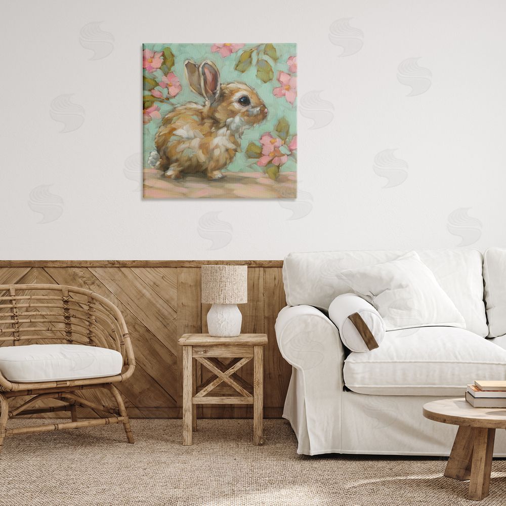Andrea Lavery Baby Bunny & Florals Canvas Wall Art Print in Room
