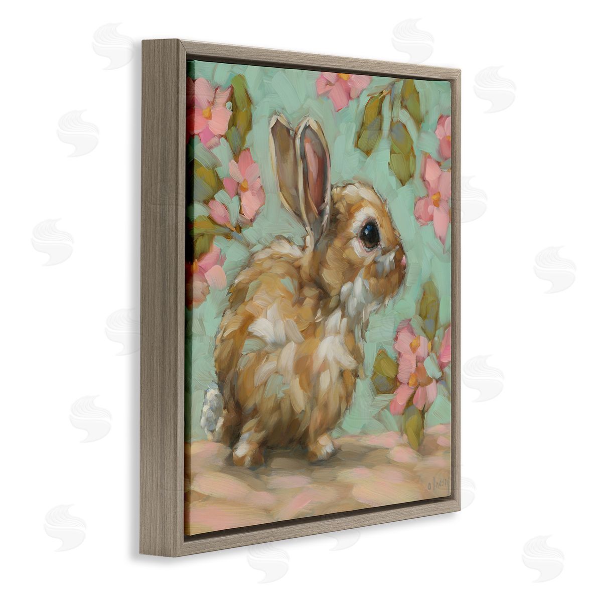 Andrea Lavery Baby Bunny & Florals Brown Floating Frame Canvas Wall Art Print