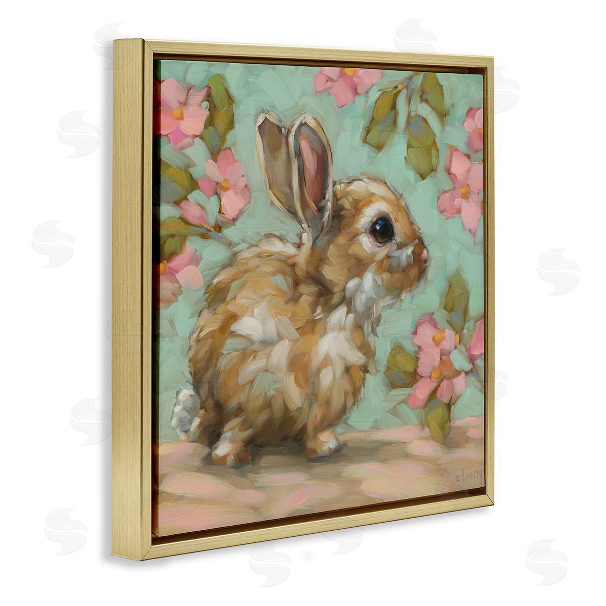 Andrea Lavery Baby Bunny & Florals Gold Floating Frame Canvas Wall Art Print