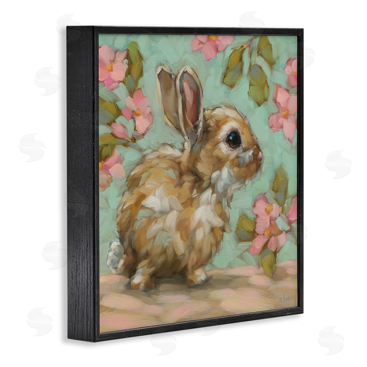 Andrea Lavery Baby Bunny & Florals Black Framed Giclee Wall Art Print