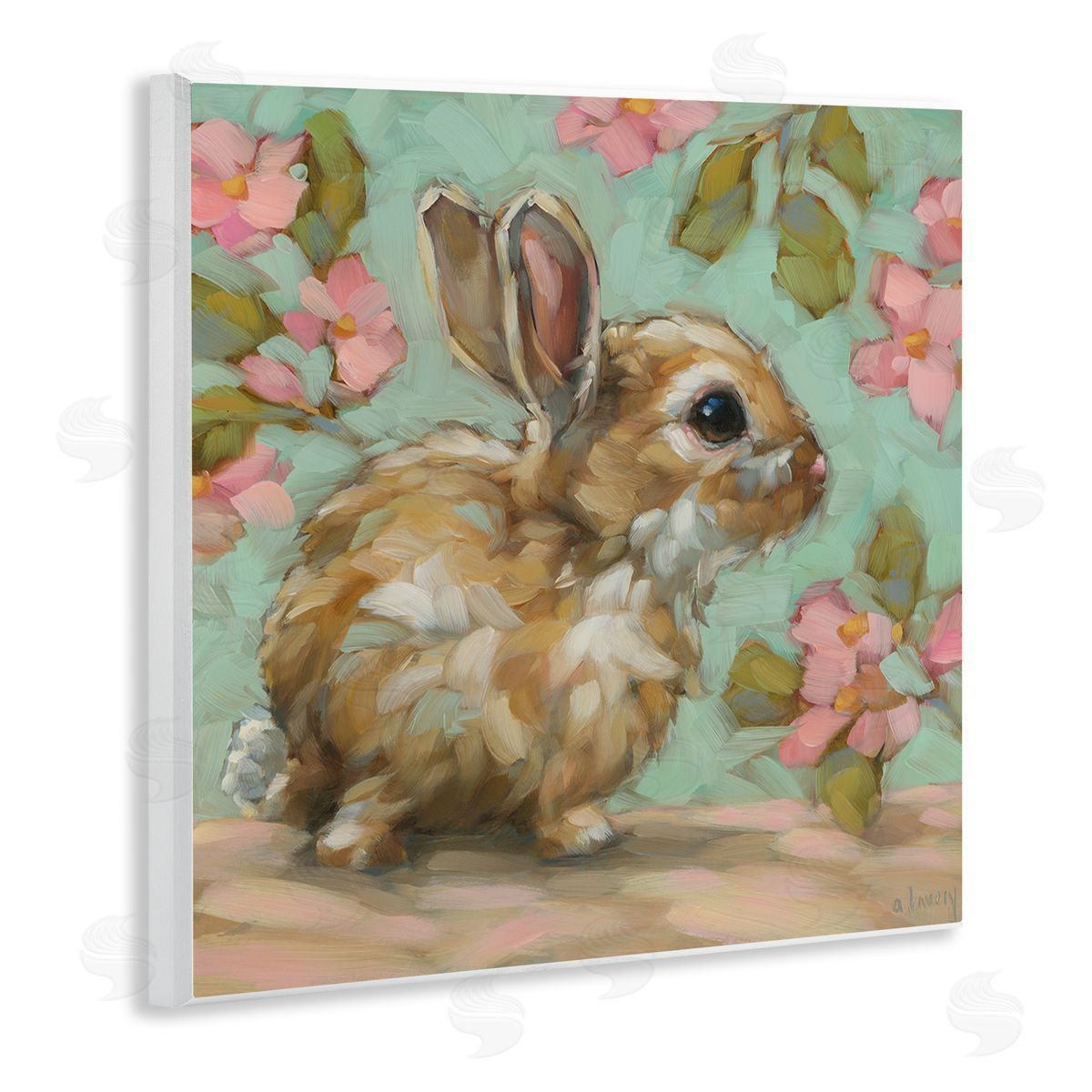 Andrea Lavery Baby Bunny & Florals Wooden Wall Plaque Art Print