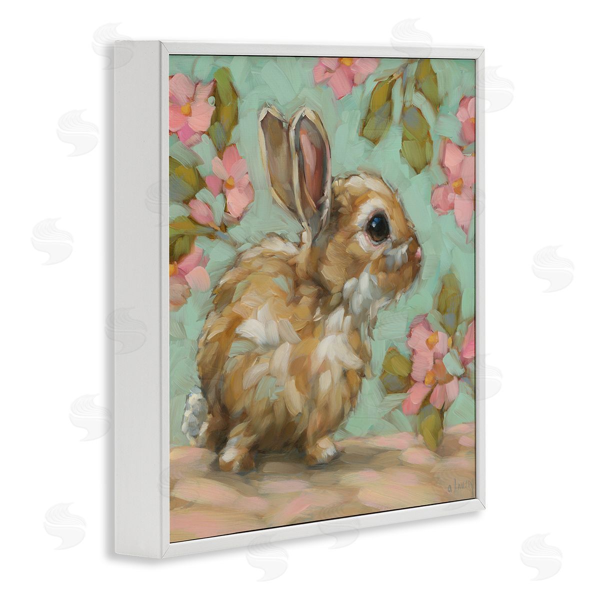 Andrea Lavery Baby Bunny & Florals White Framed Giclee Wall Art Print