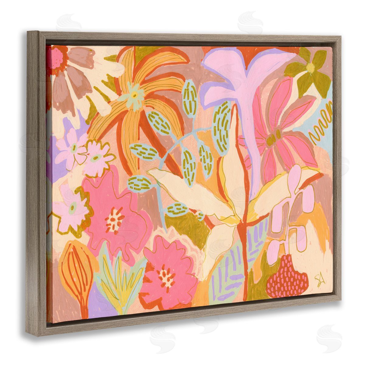 Suzanne Allard Soft Expressive Botanicals Brown Floating Frame Canvas Wall Art Print
