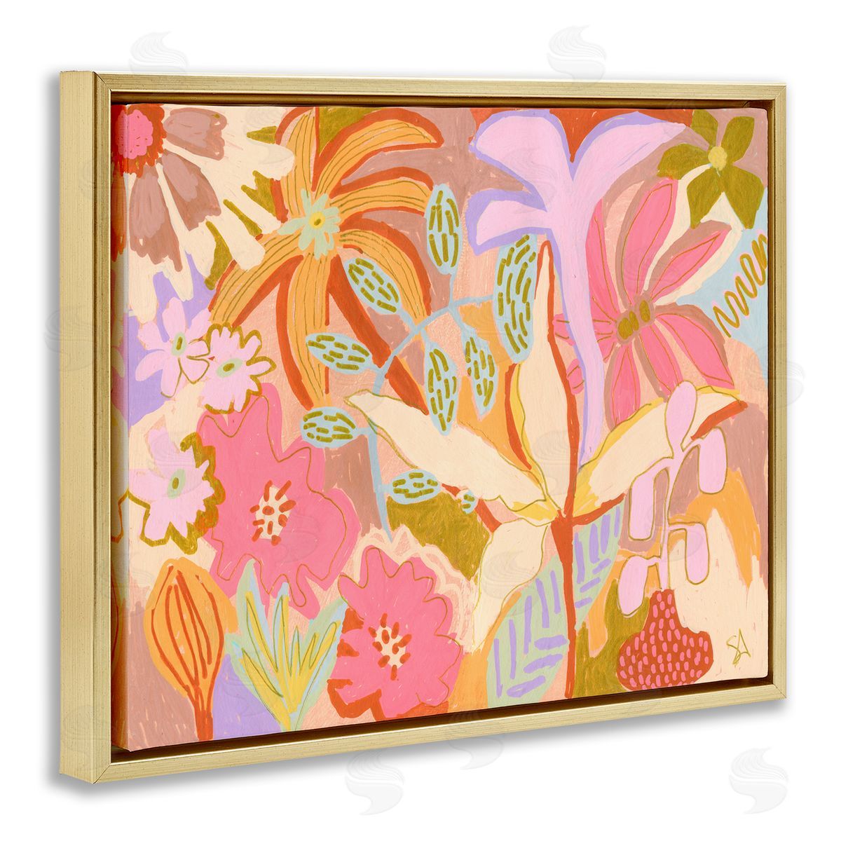 Suzanne Allard Soft Expressive Botanicals Gold Floating Frame Canvas Wall Art Print