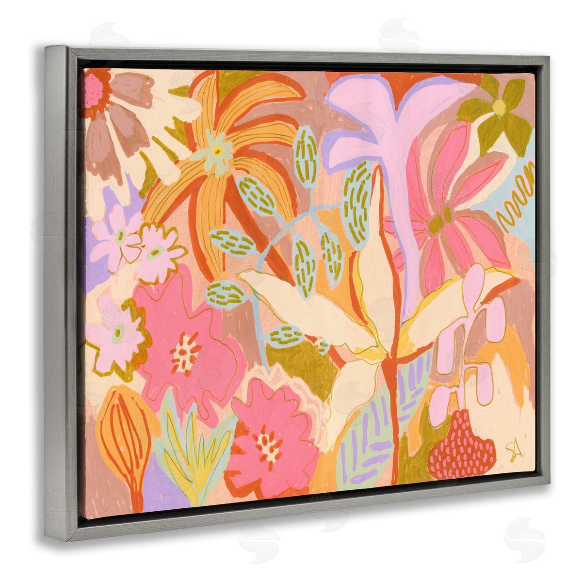 Suzanne Allard Soft Expressive Botanicals Gray Floating Frame Canvas Wall Art Print