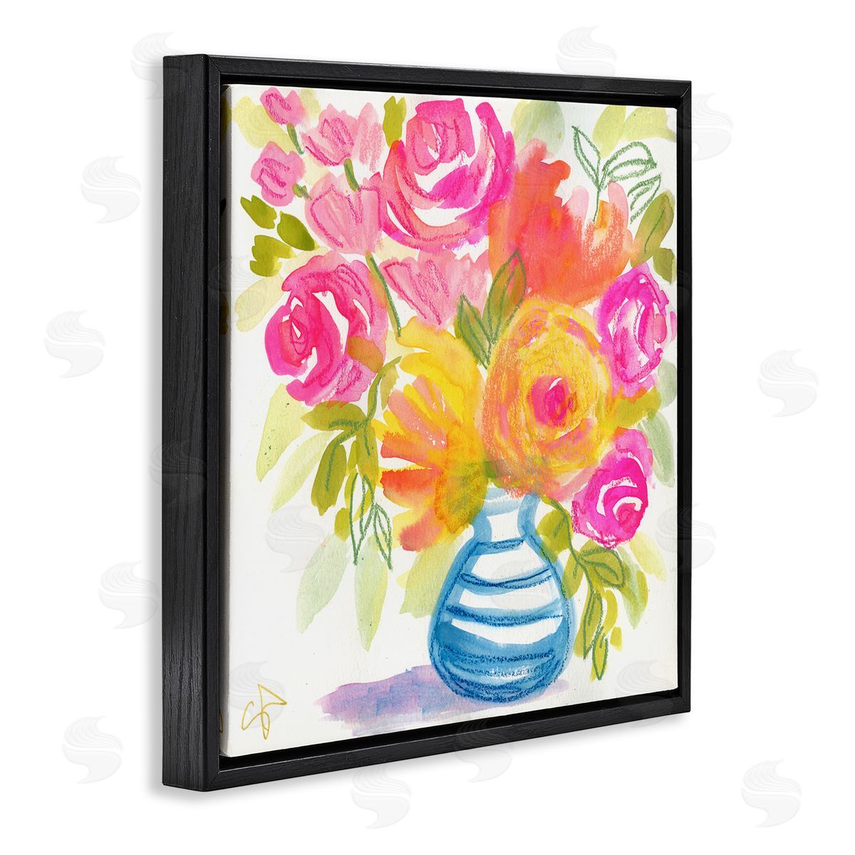 Suzanne Allard Pink & Yellow Bouquet Black Floating Frame Canvas Wall Art Print