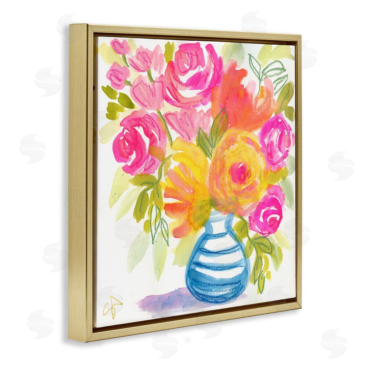 Suzanne Allard Pink & Yellow Bouquet Gold Floating Frame Canvas Wall Art Print
