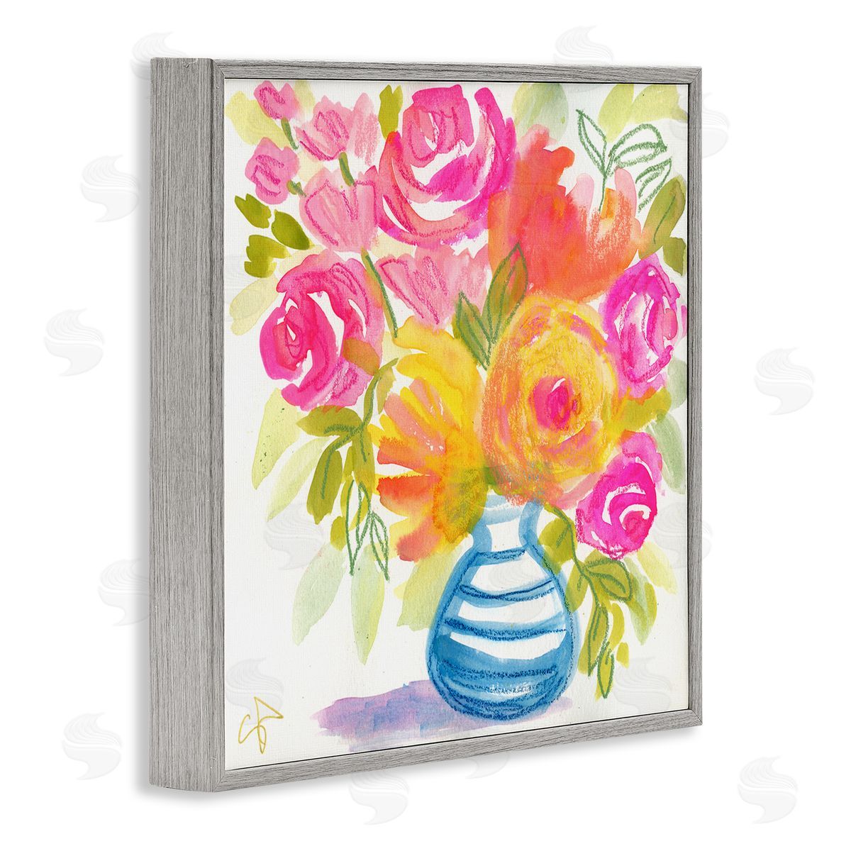 Suzanne Allard Pink & Yellow Bouquet Gray Framed Giclee Wall Art Print