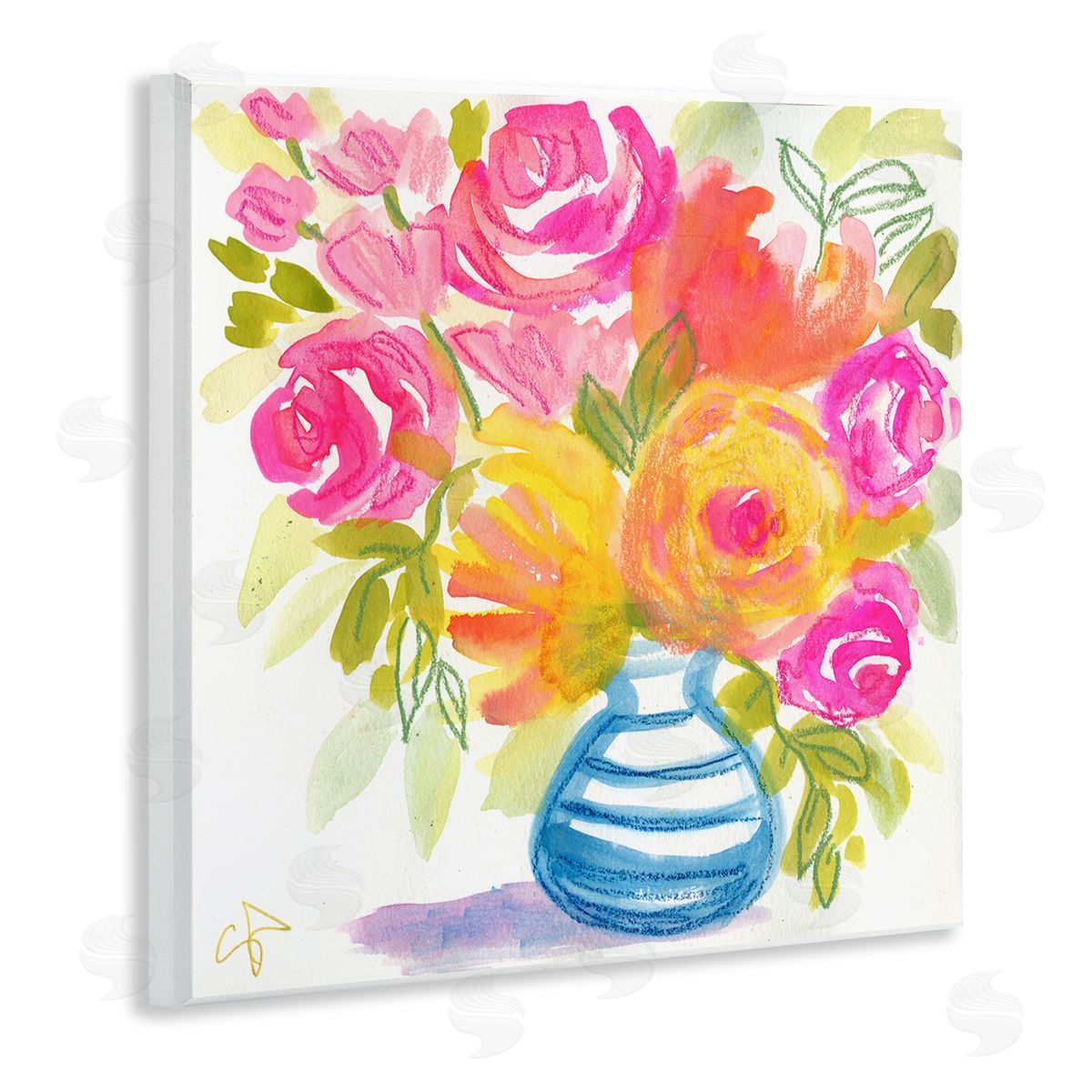 Suzanne Allard Pink & Yellow Bouquet Wooden Wall Plaque Art Print