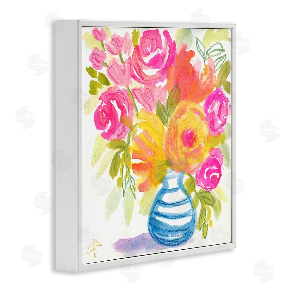 Suzanne Allard Pink & Yellow Bouquet White Framed Giclee Wall Art Print