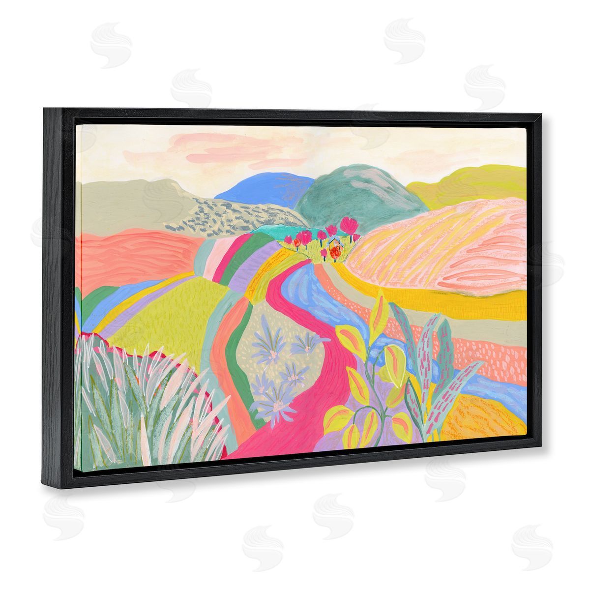 Suzanne Allard Whimsical Hued Farmland Black Floating Frame Canvas Wall Art Print