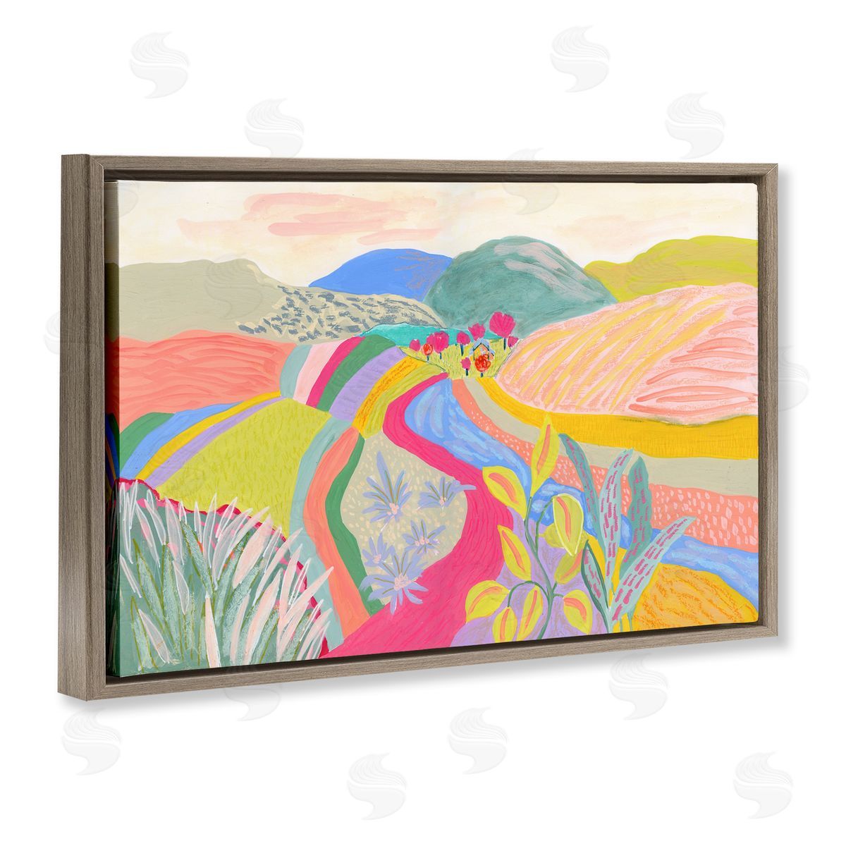 Suzanne Allard Whimsical Hued Farmland Brown Floating Frame Canvas Wall Art Print