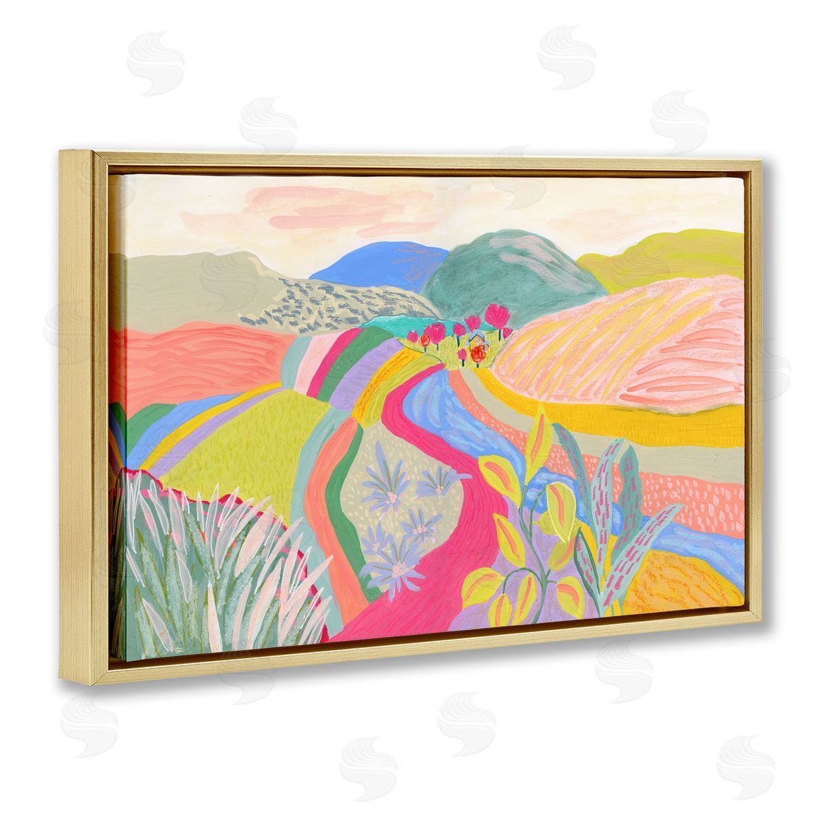 Suzanne Allard Whimsical Hued Farmland Gold Floating Frame Canvas Wall Art Print