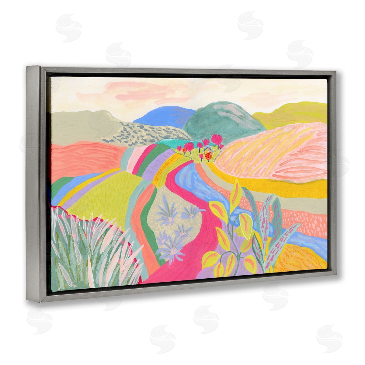 Suzanne Allard Whimsical Hued Farmland Gray Floating Frame Canvas Wall Art Print