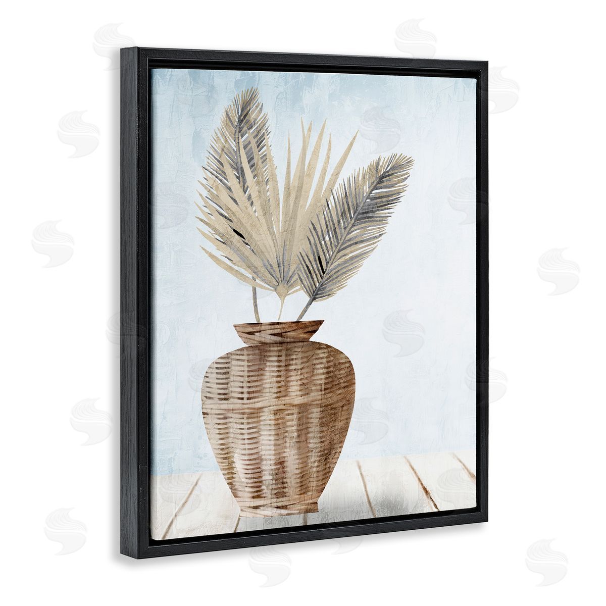 Kim Allen Fan Plant Leaves Black Floating Frame Canvas Wall Art Print