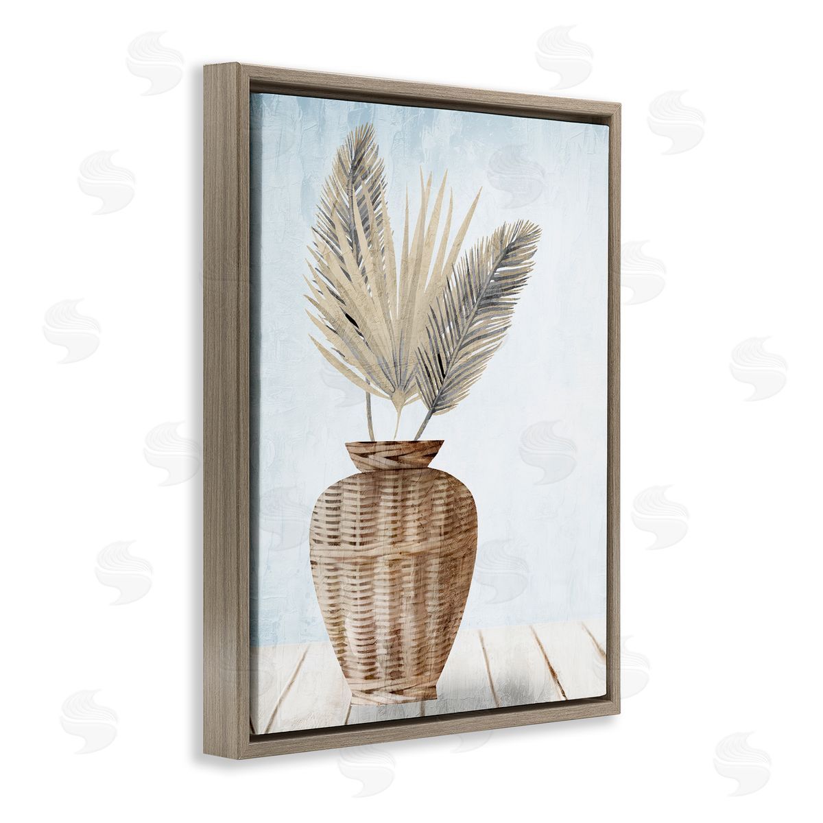 Kim Allen Fan Plant Leaves Brown Floating Frame Canvas Wall Art Print