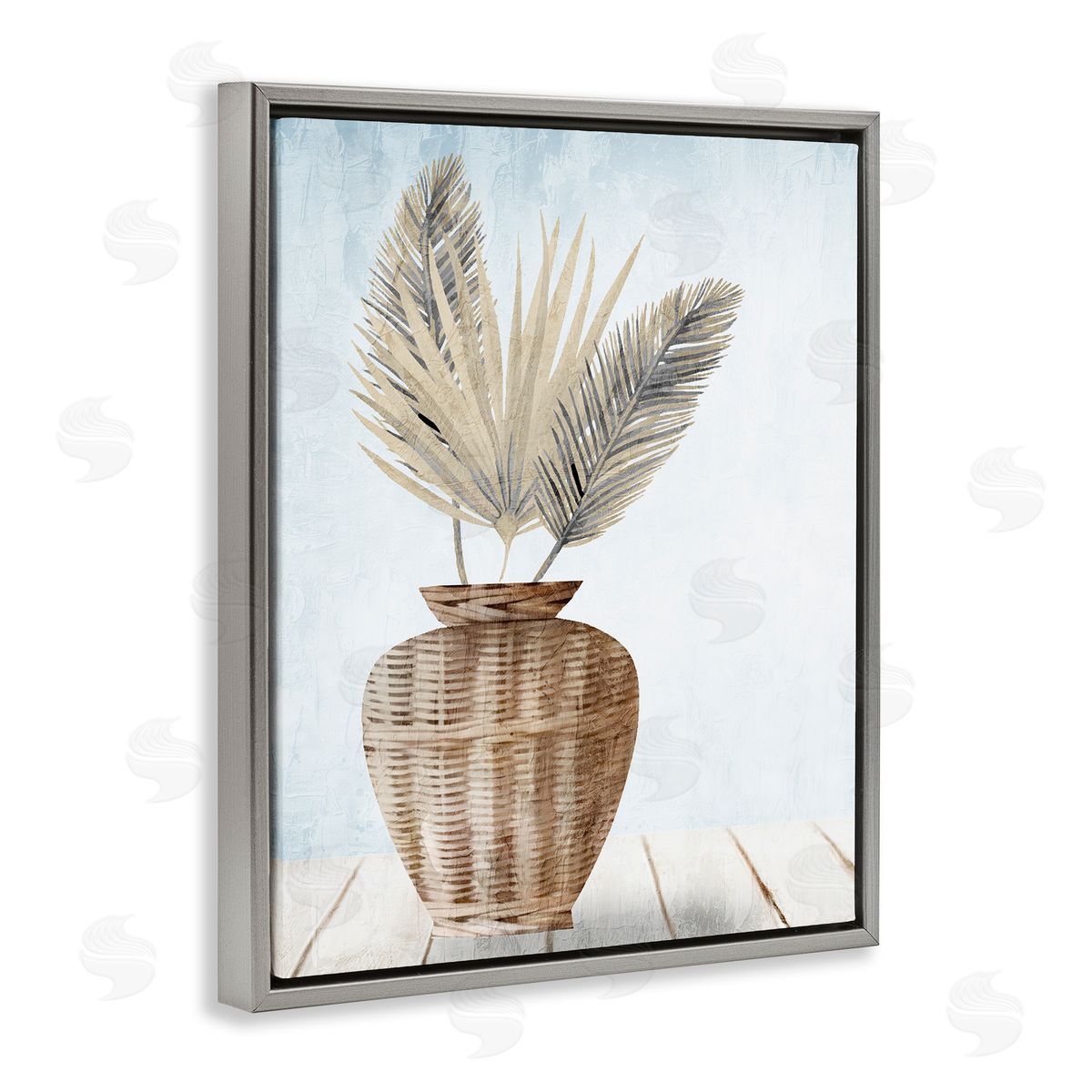 Kim Allen Fan Plant Leaves Gray Floating Frame Canvas Wall Art Print