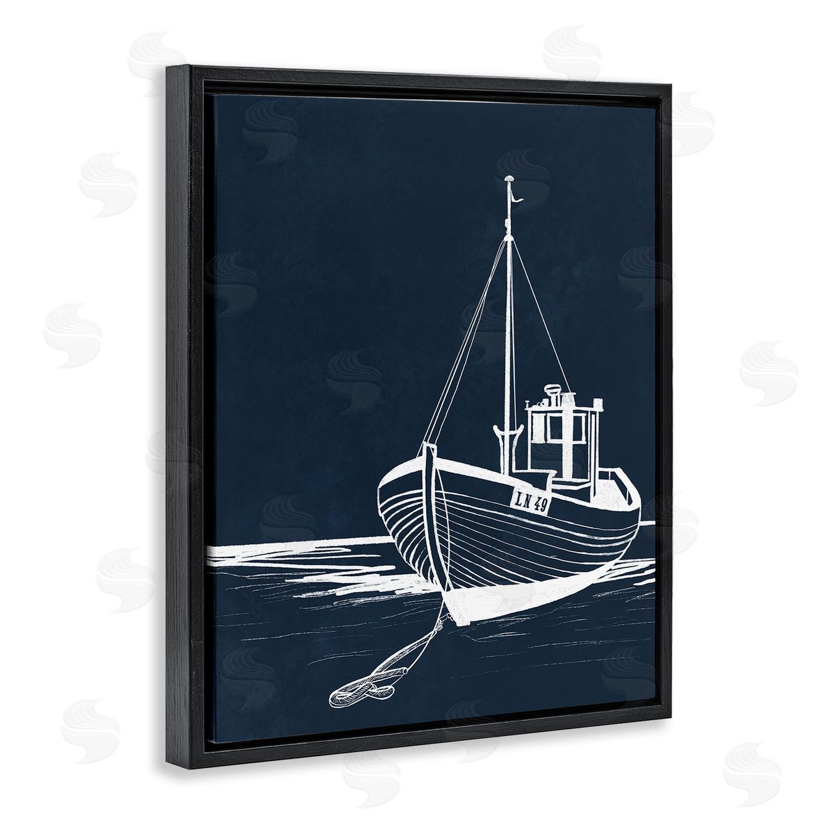 Leah Noel Art White Outline Sailboat Black Floating Frame Canvas Wall Art Print