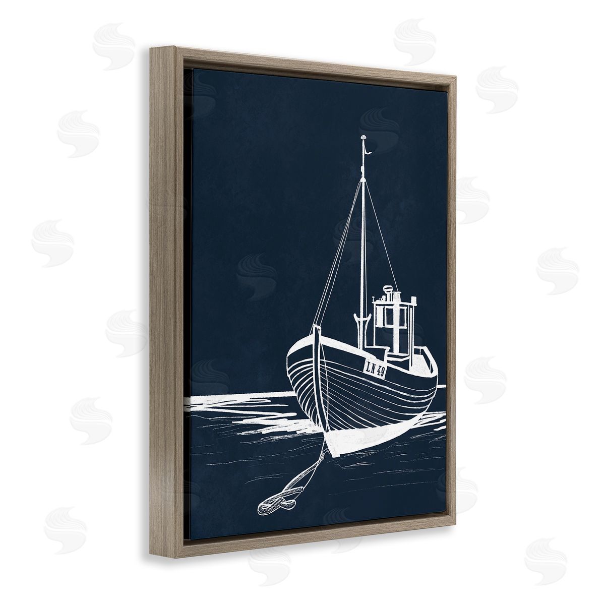 Leah Noel Art White Outline Sailboat Brown Floating Frame Canvas Wall Art Print