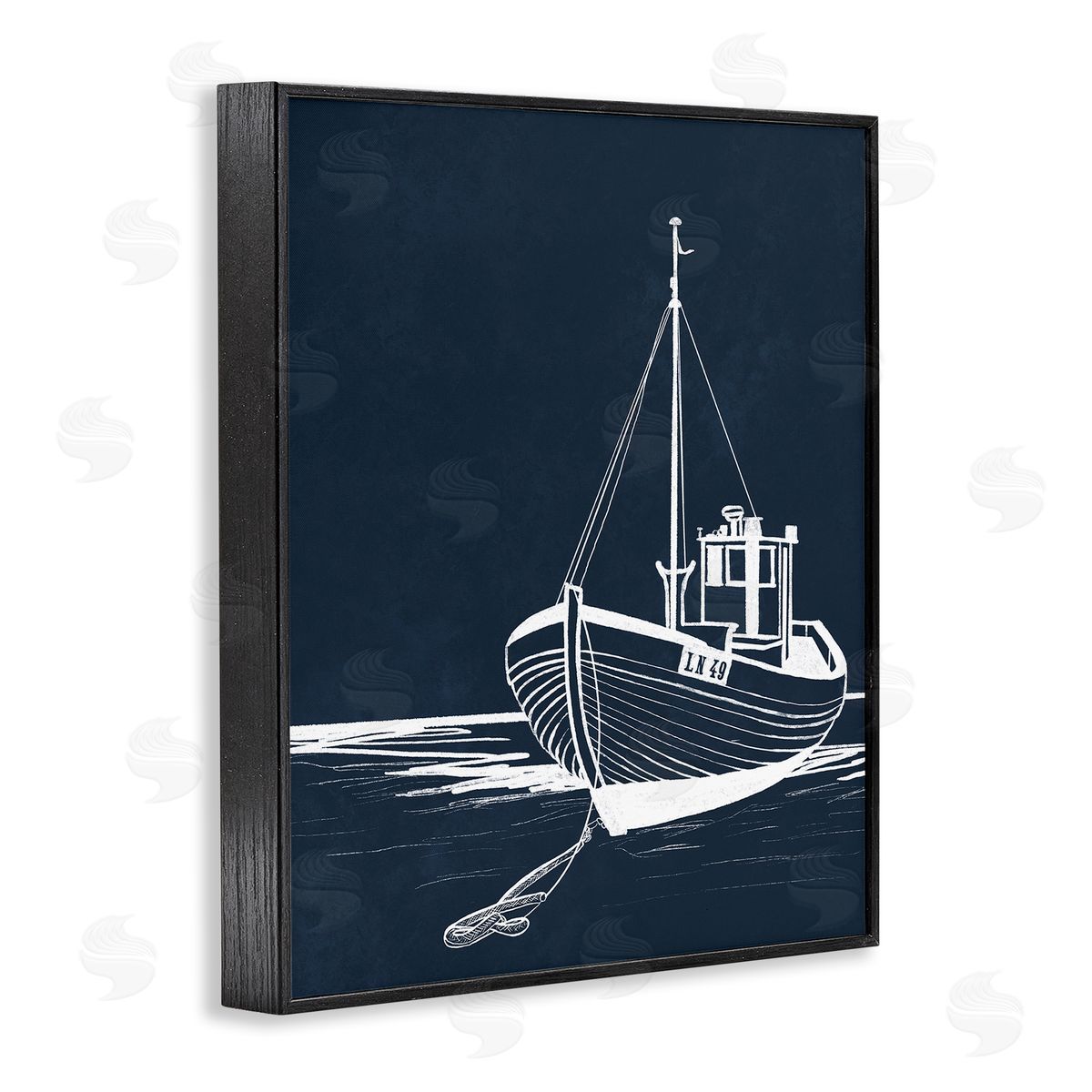 Leah Noel Art White Outline Sailboat Black Framed Giclee Wall Art Print