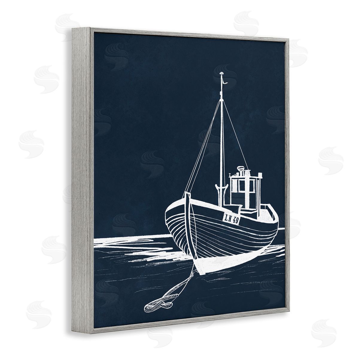 Leah Noel Art White Outline Sailboat Gray Framed Giclee Wall Art Print