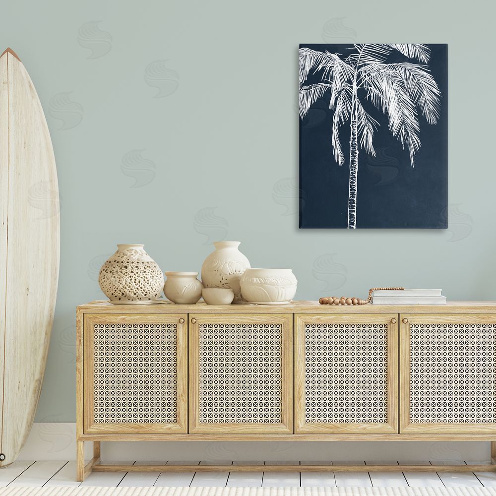 Leah Noel Art White Outline Palm Tree Canvas Wall Art Print in Room