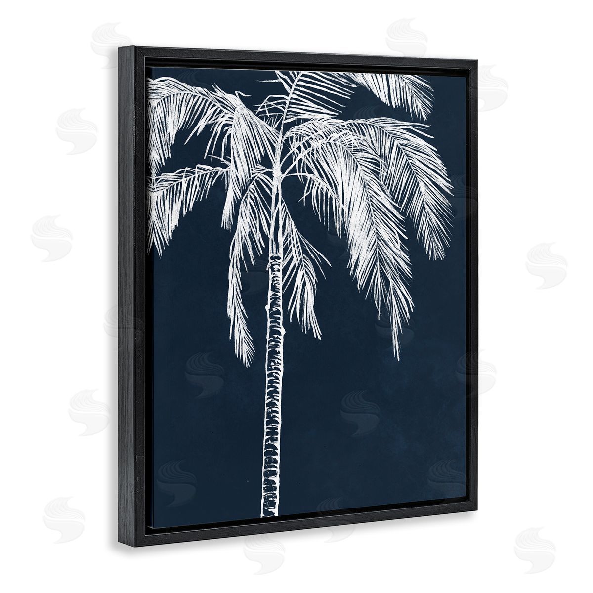Leah Noel Art White Outline Palm Tree Black Floating Frame Canvas Wall Art Print