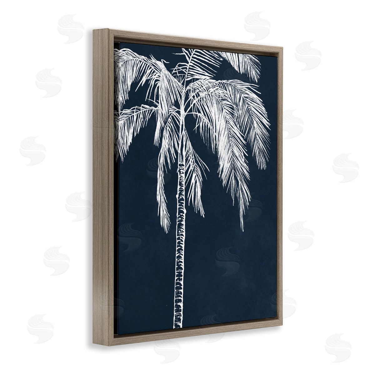 Leah Noel Art White Outline Palm Tree Brown Floating Frame Canvas Wall Art Print