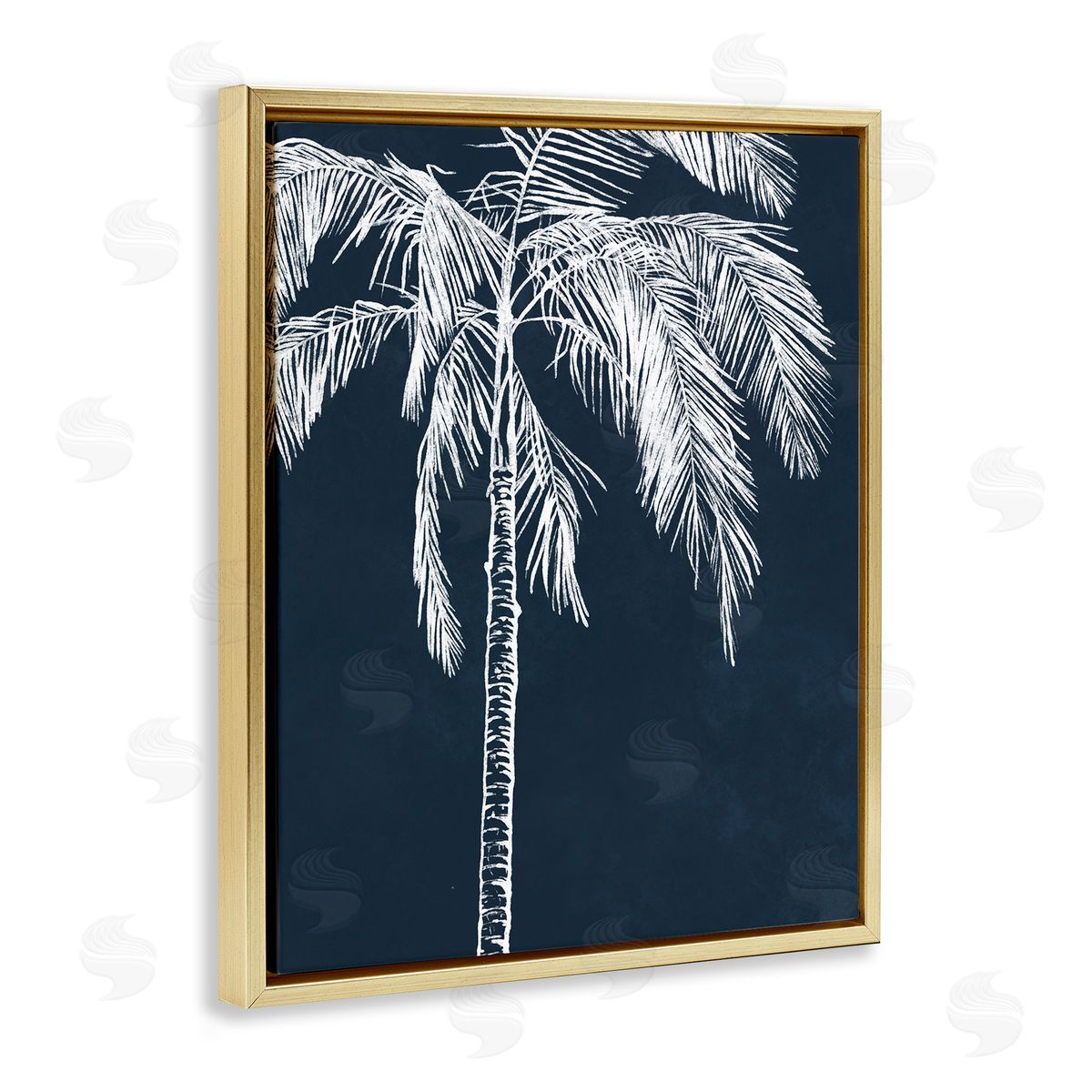 Leah Noel Art White Outline Palm Tree Gold Floating Frame Canvas Wall Art Print