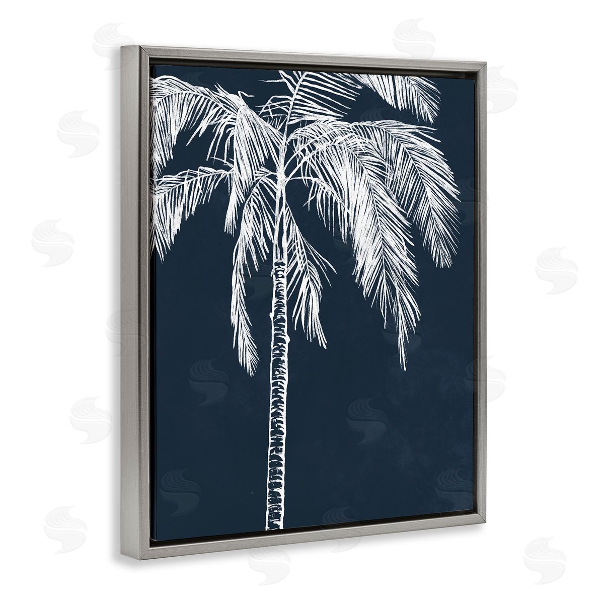 Leah Noel Art White Outline Palm Tree Gray Floating Frame Canvas Wall Art Print