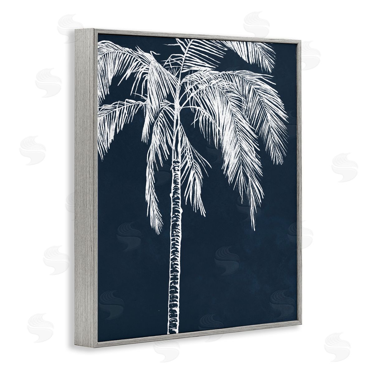 Leah Noel Art White Outline Palm Tree Gray Framed Giclee Wall Art Print