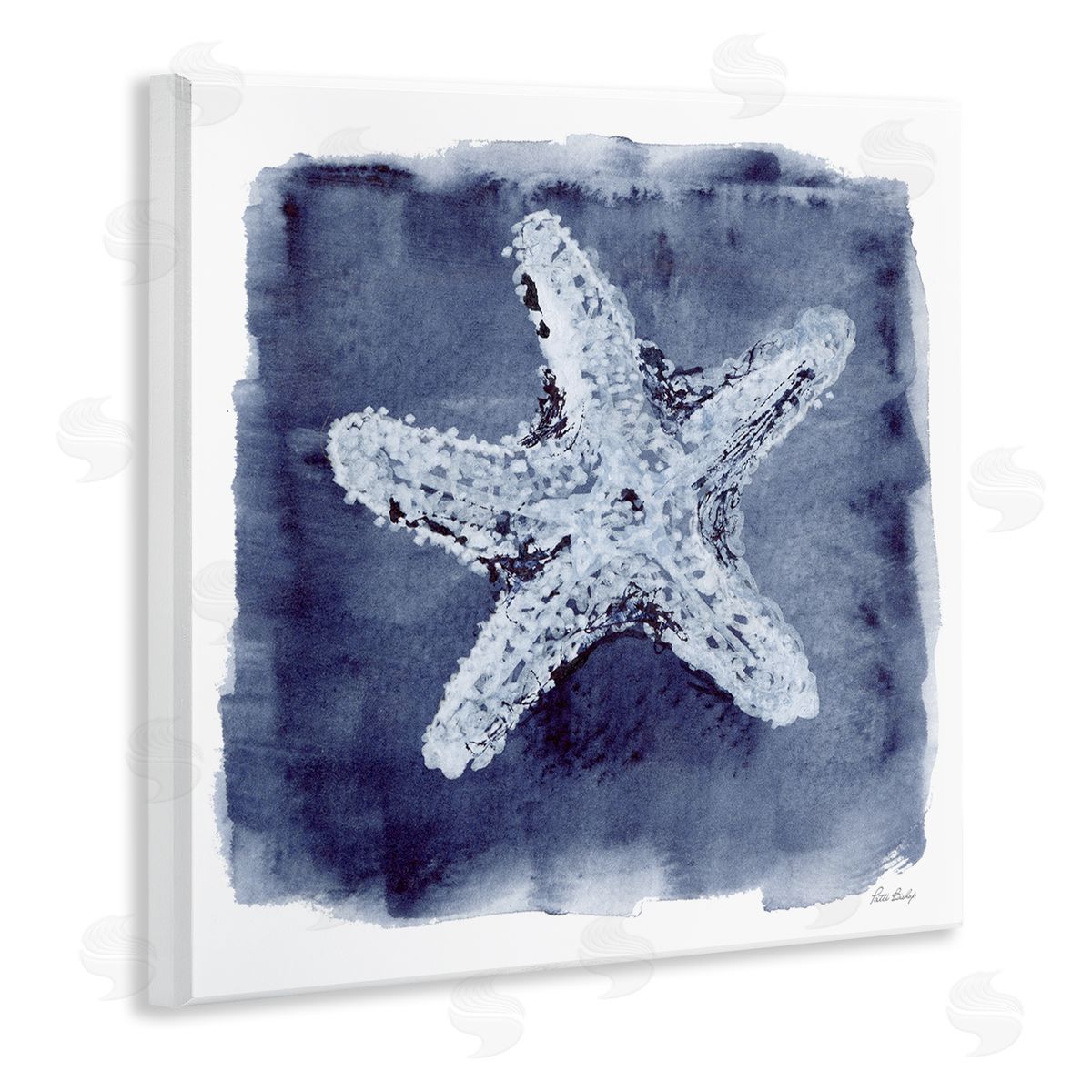 Patti Bishop Starfish Blue Impression Wooden Wall Plaque Art Print