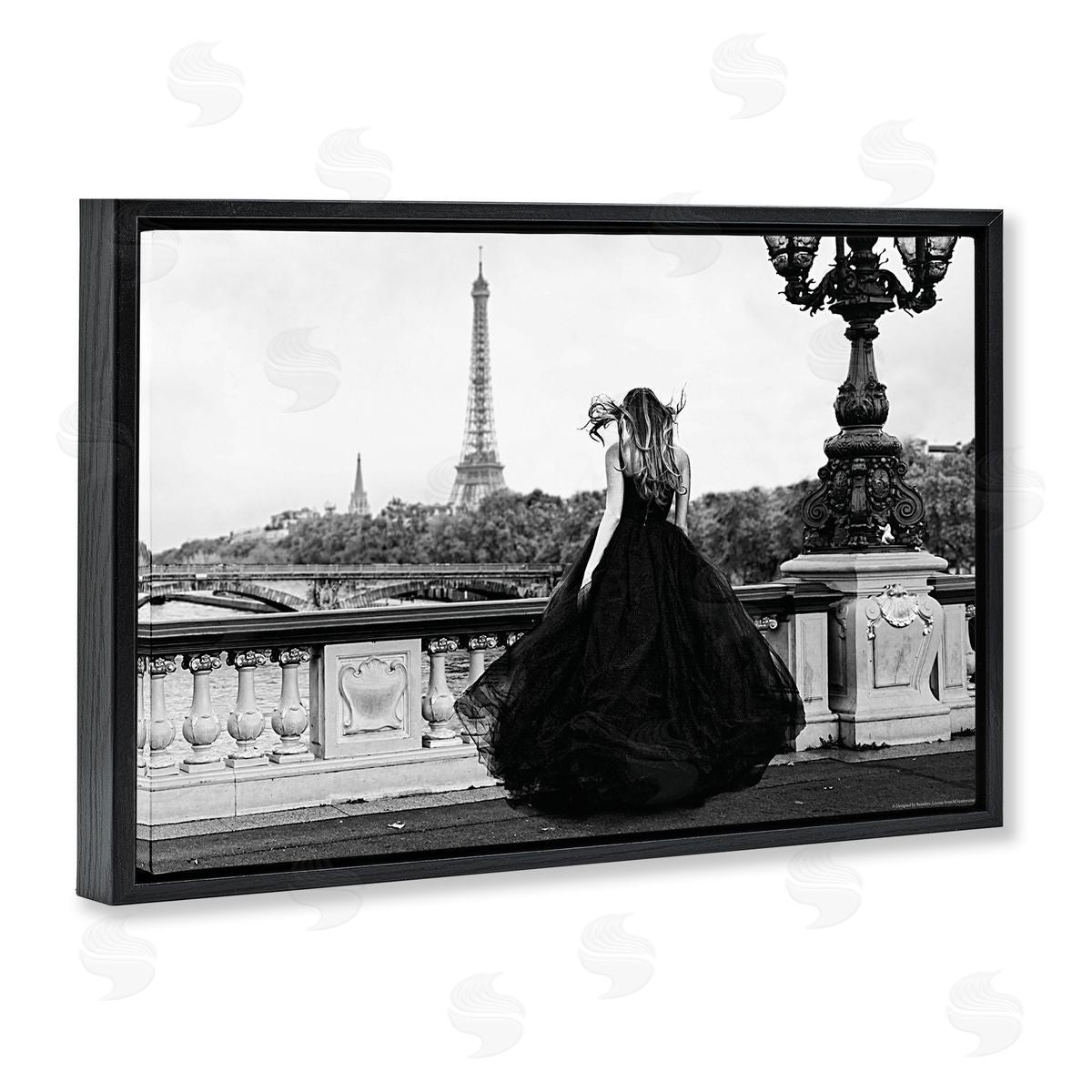 Reinders Girl in Gown Cityscape Black Floating Frame Canvas Wall Art Print