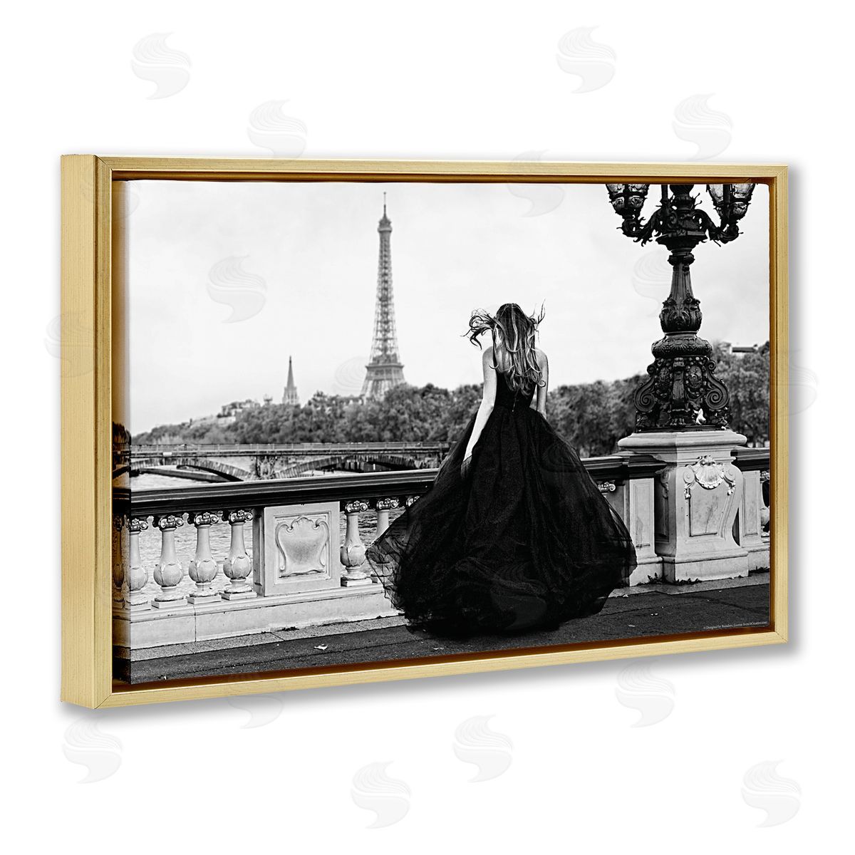 Reinders Girl in Gown Cityscape Gold Floating Frame Canvas Wall Art Print